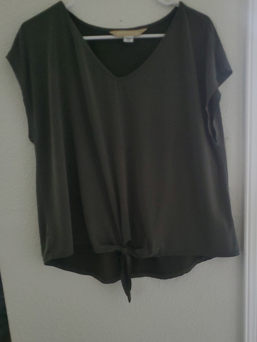 Tie-Front V-Neck Blouse in Olive for Women